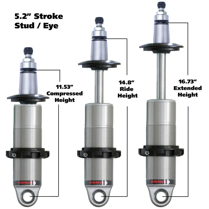 Ridetech Anodized HQ Coilover Shock Single Adjustable 5.2in Stroke / 2in Stud Mount - Single - Side View