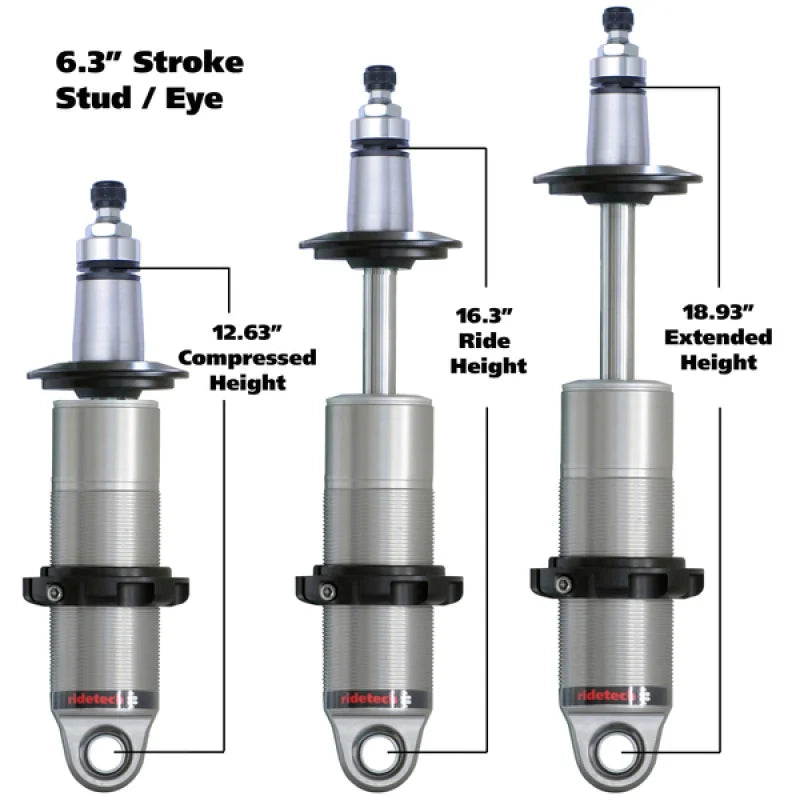 Ridetech Anodized HQ Coilover Shock Single Adjustable 6.3in Stroke / 2in Stud Mount - Single - Side View
