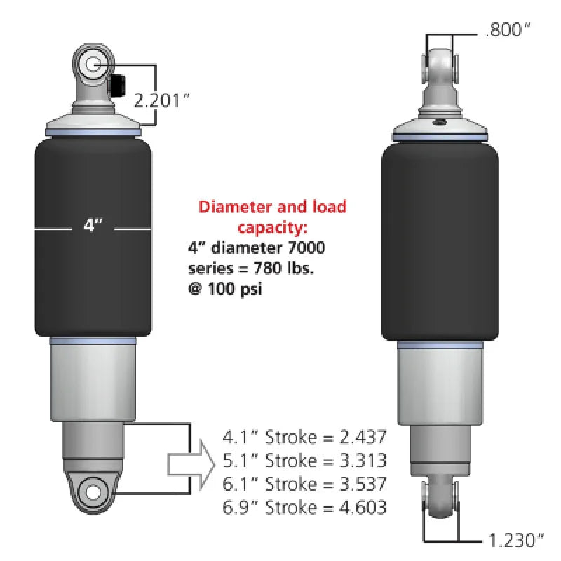 Ridetech HQ Series Rear ShockWaves 4.1in Travel 4in Dia Rolling Sleeve .625 Bearing/.625 Bearing fits 1955-1957 Chevrolet - Detail Vi...