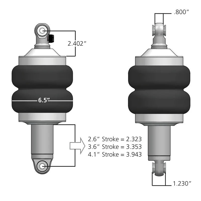 Ridetech HQ Series ShockWaves 4.1in Travel 6.5in dia Double Convoluted .625in Bearing/.625in Bearing - Side View