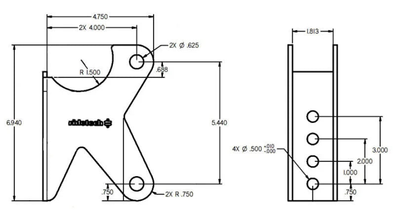 Ridetech Parallel 4 Link Axle Bracket - Side View