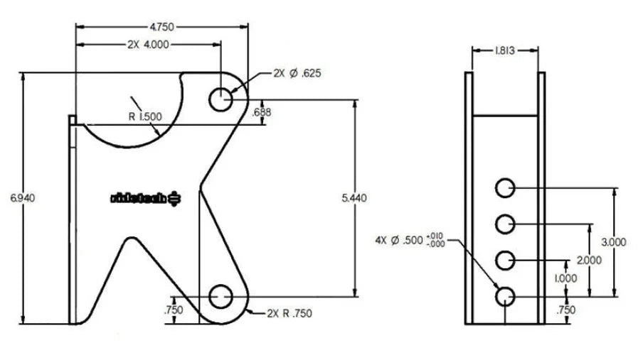 Ridetech Parallel 4 Link Axle Bracket - Side View