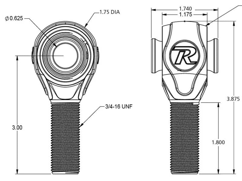 Ridetech R-Joint Rod End with 3/4in-16 Right Hand Thread - Detail View