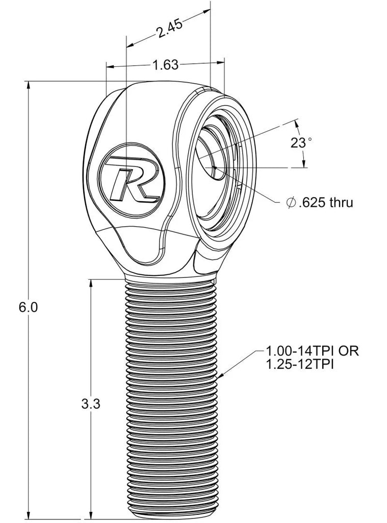 Ridetech R-Joint XL Rod End with 1in-14 Left Hand Thread - Side View