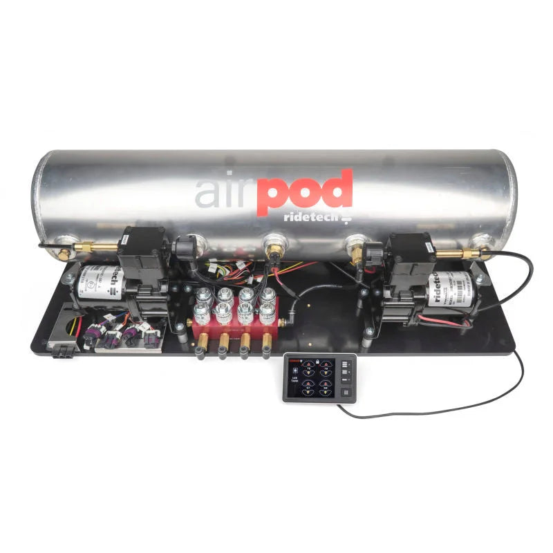 Ridetech RidePro E5 Air Ride Suspension Control System 5 Gallon Dual Compressor AirPod 1/4in Valves - Side View