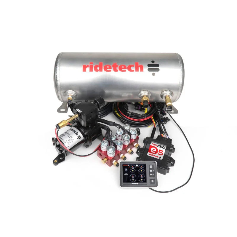Ridetech RidePro E5 Air Ride Suspension Control System 3 Gallon Single Compressor 1/4in Valves - Side View