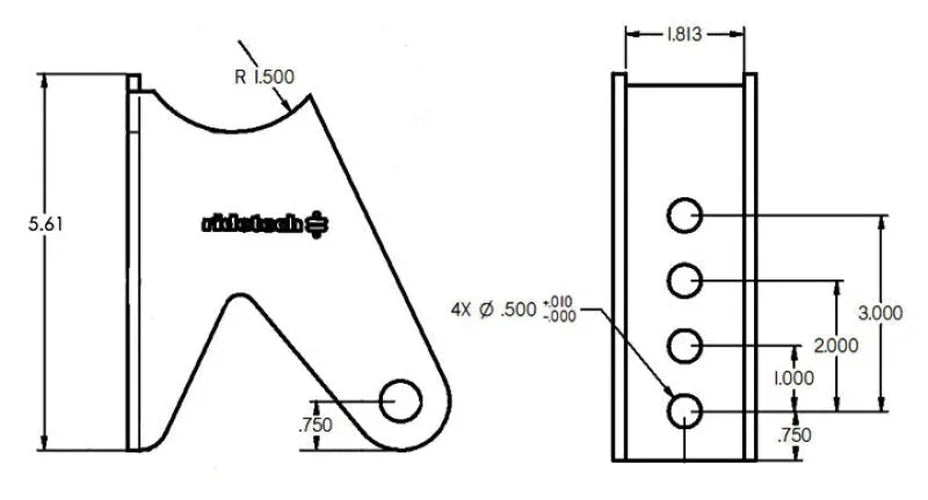 Ridetech Tri Link Axle Bracket - Side View