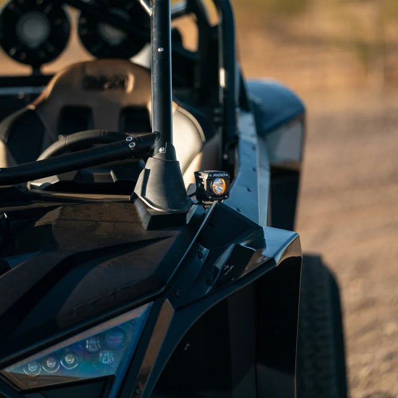 Rigid Industries 2017+ Polaris Pro R/Turbo R Revolve A-Pillar Light Kit - Installation View