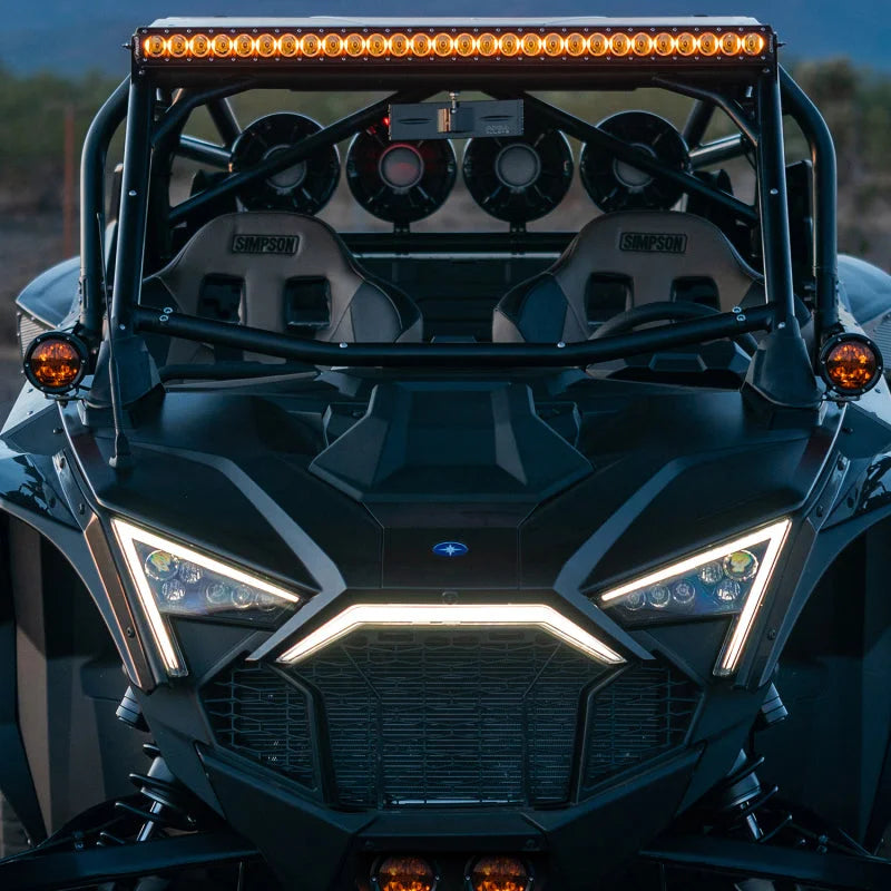 Rigid Industries 2017+ Polaris Pro R/Turbo R Revolve Amber PRO A-Pillar Light Kit - Installation View