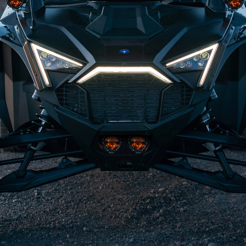 Rigid Industries 2017+ Polaris Pro R/Turbo R Revolve Amber PRO Grille Light Kit - Side View