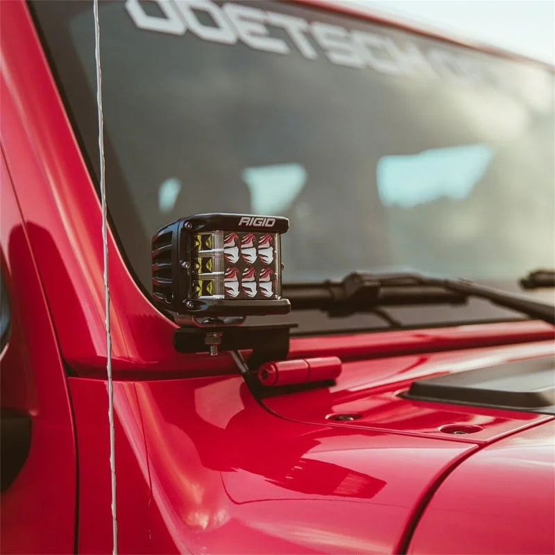 Rigid Industries 2018 Jeep JL - A-Pillar Mount Kit - Mounts Set of D / D-SS / SR-M / Ignite Series - Installation View