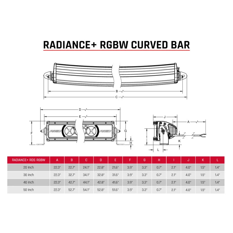 Rigid Industries Radiance+ Curved 20in. RGBW Light Bar - Side View