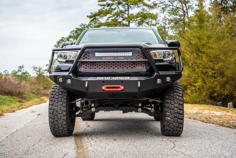 Road Armor 16-20 Toyota Tacoma Stealth Front Winch Bumper w/Lonestar Guard - Tex Blk - Back View