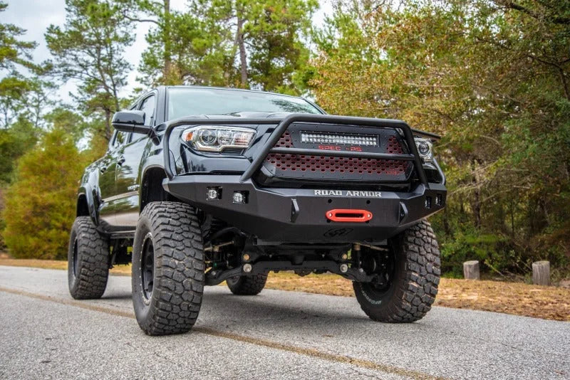 Road Armor 16-20 Toyota Tacoma Stealth Front Winch Bumper w/Lonestar Guard - Tex Blk - Installation View