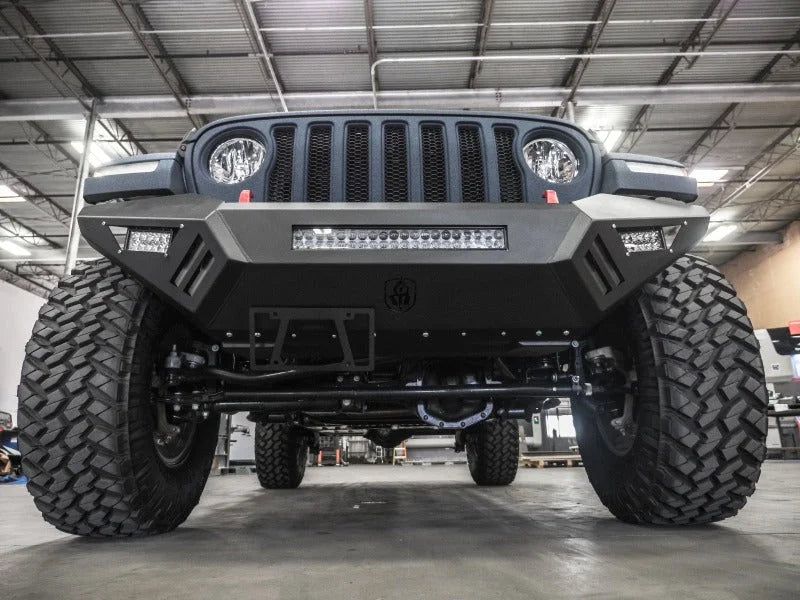 Road Armor 18-20 Jeep Wrangler JL SPARTAN Bolt-On Front Bumper Skid Plate Guard - Tex Blk - Back View