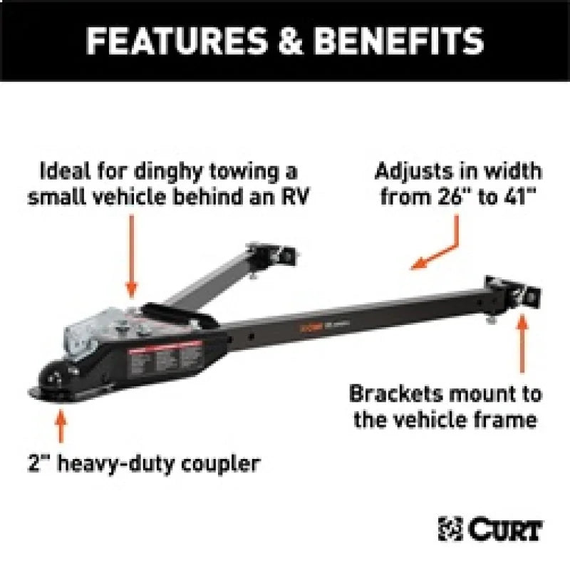 RockJock Curt Tow Bar with Adjustable Width Arms Car Mount 2in Ball 5000lbs - Side View