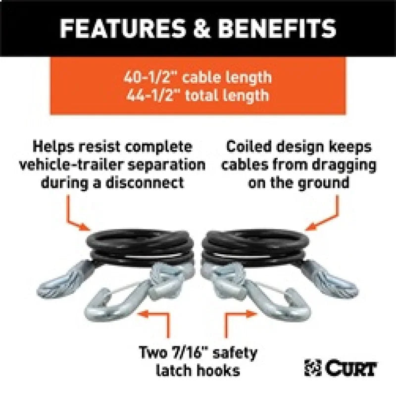 RockJock Curt Towing Safety Cable Kit 44 1/2in Long w/ 2 Snap Hooks 5000lbs 2-Pack - Installation View