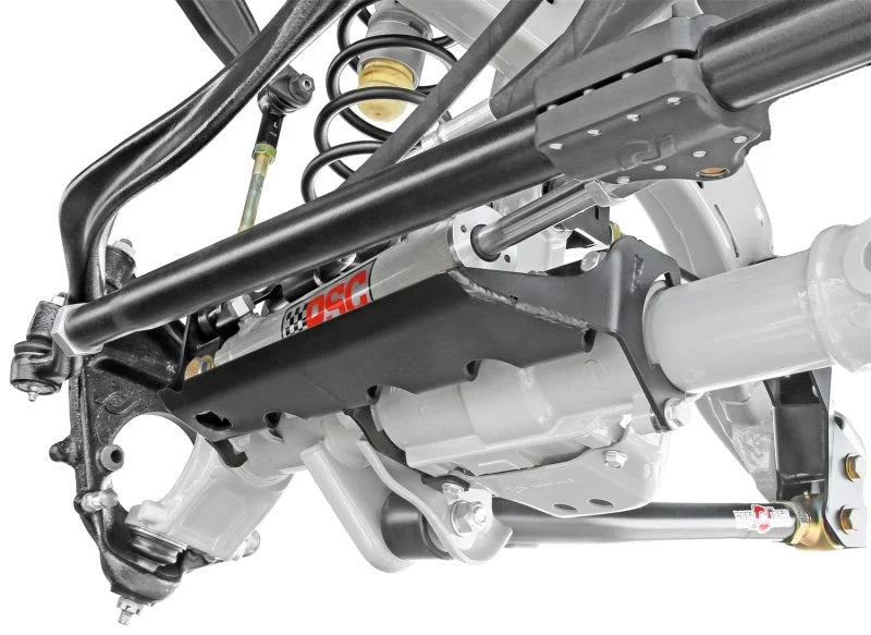 RockJock JL/JT Currectlync High Steer Front Trac Bar Relocation and Ram Assist Steering Mount - Side View