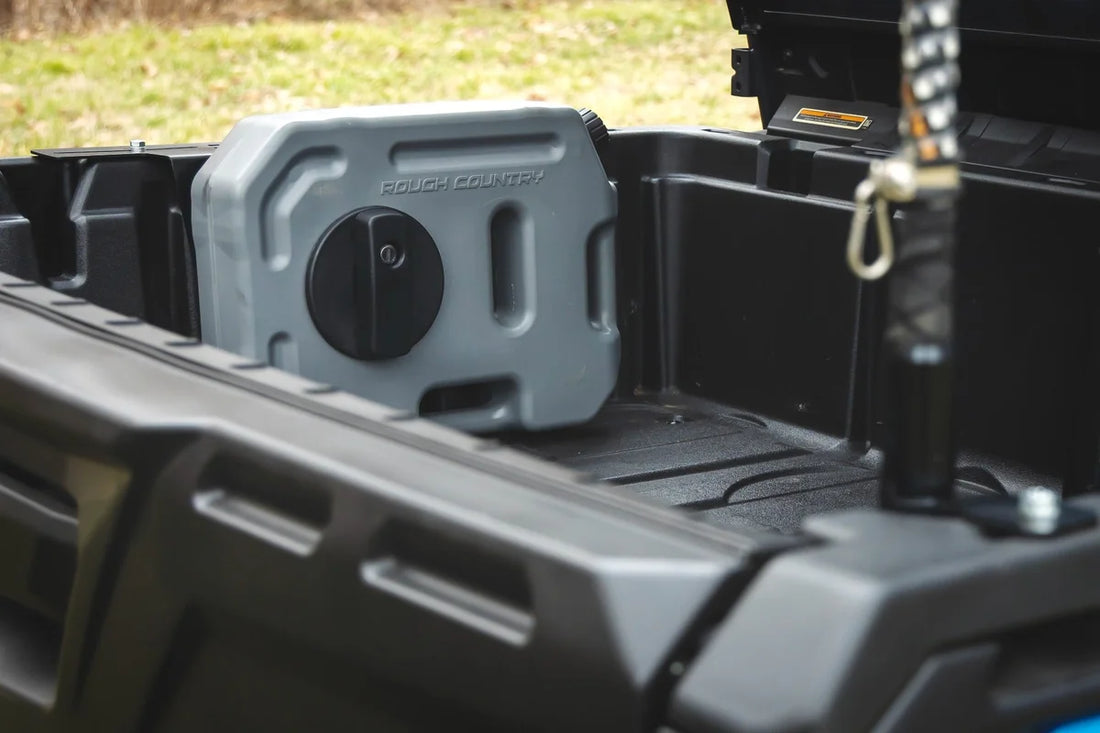 Rough Country 10L Fluid Container Bed Side Mount | Multiple Makes & Models (Polaris/Can-Am/CFMOTO) 99090 - Installation View