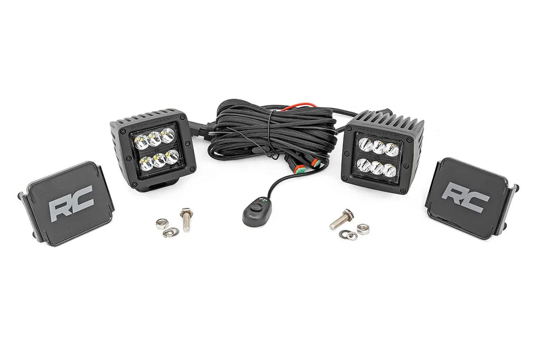 Rough Country 2 Inch Black Series LED Light Pods | Spot | Square 70903BL - Back View