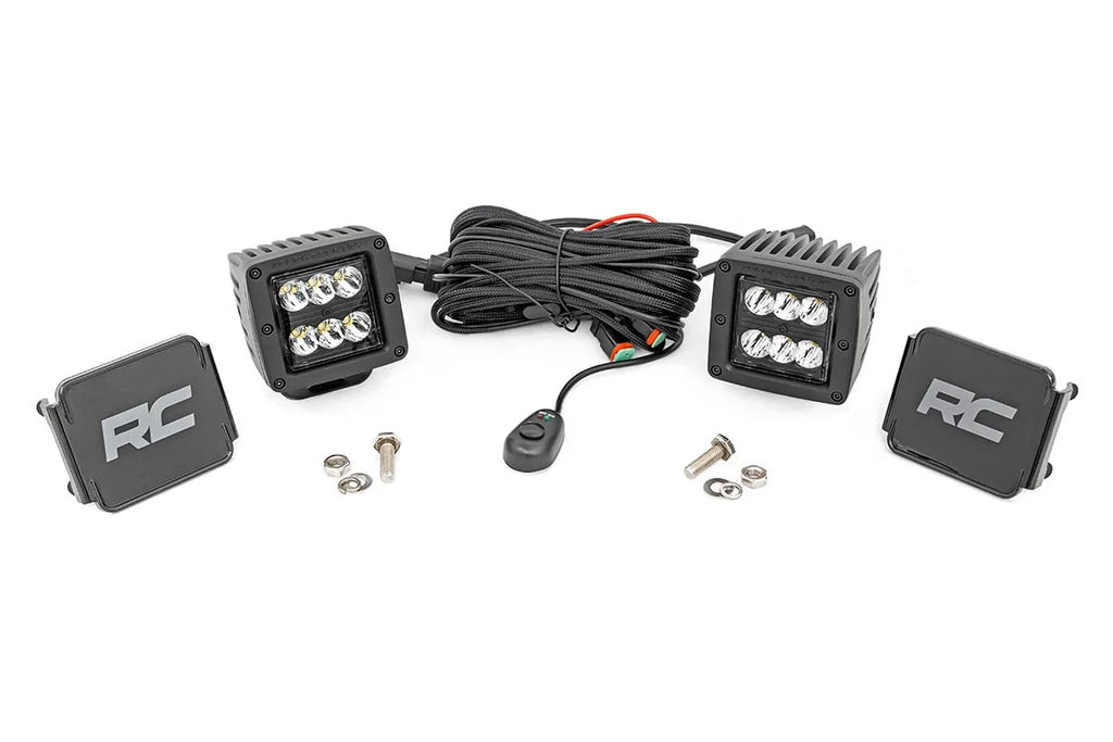 Rough Country 2 Inch Black Series LED Light Pods | Spot | Square 70903BL - Back View