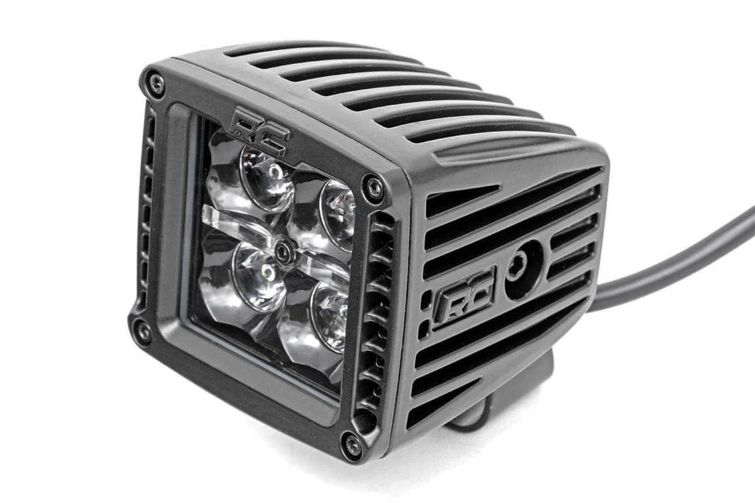 Rough Country 2 Inch Black Series LED Light Pods | Spot | Square |  Amber DRL 70903BLKDRLA - Back View
