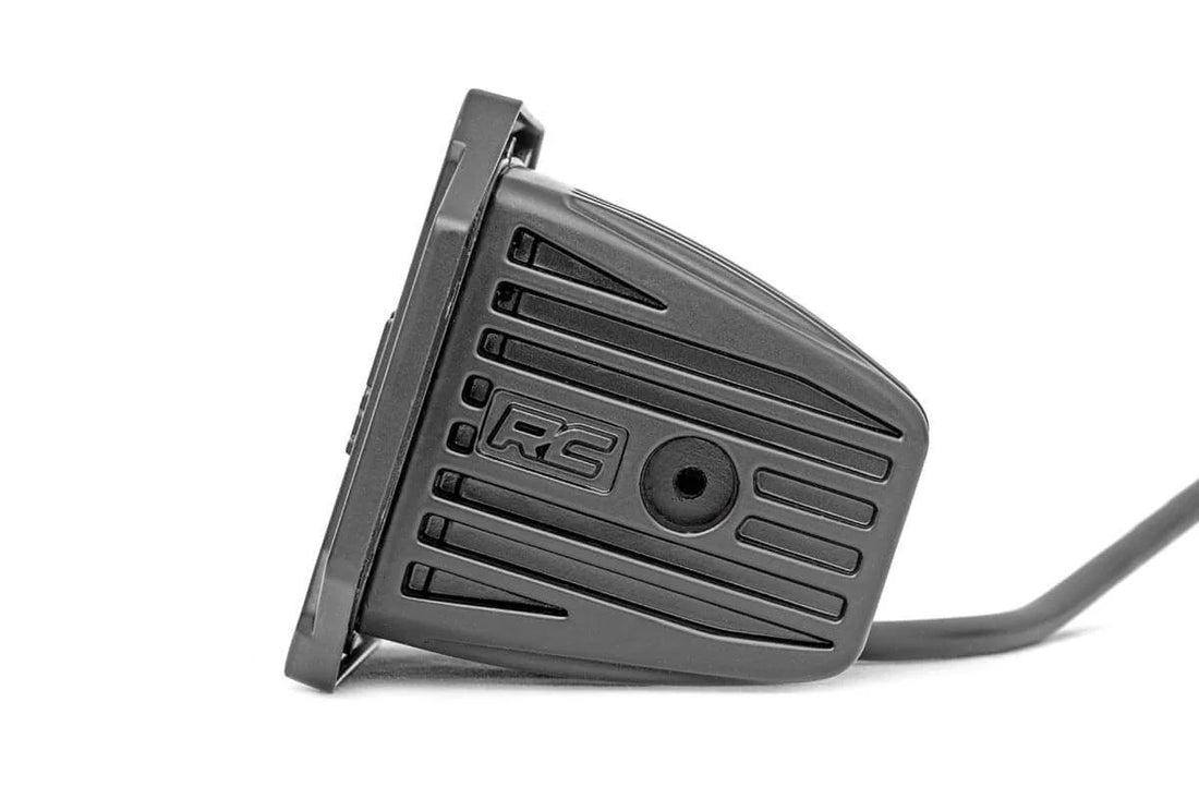 Rough Country 2 Inch Black Series LED Light Pods | Spot | Square |  Amber DRL 70903BLKDRLA - Side View