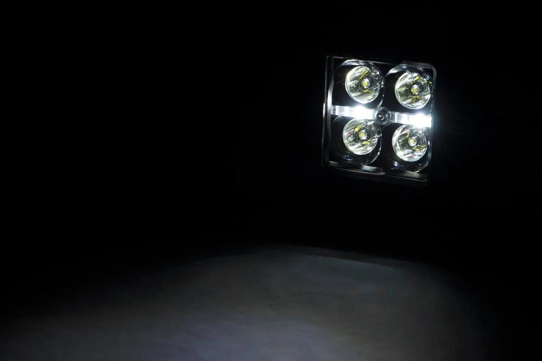 Rough Country 2 Inch Black Series LED Light Pods | Spot | Square | Cool White DRL 70903BLKDRL - Back View