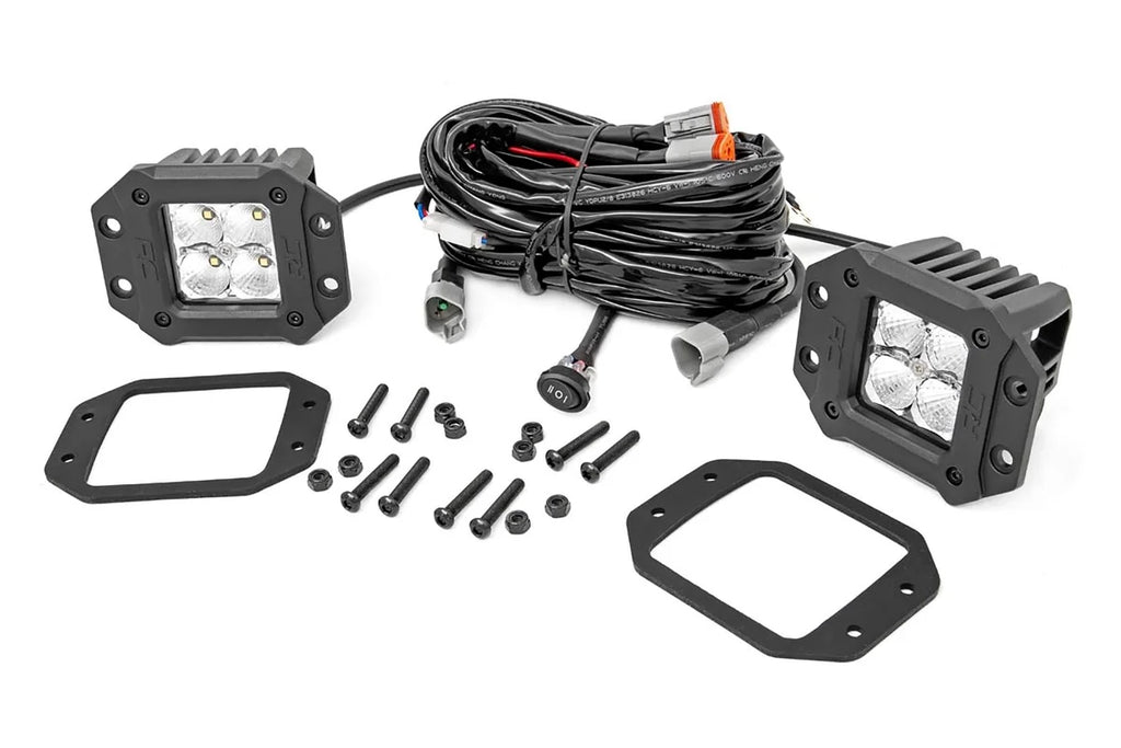 Rough Country 2 Inch Chrome Series LED Light Pods | Flush Mount | Amber DRL 70803DRLA - Mounting View