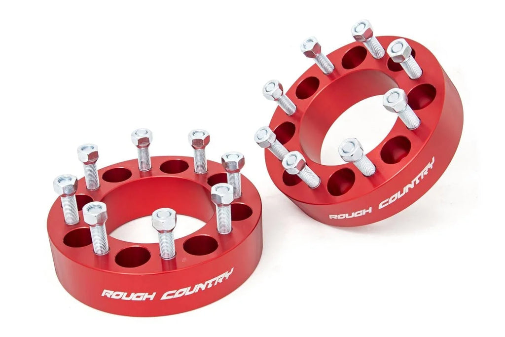 Rough Country 2 Inch Wheel Spacers | 8x6.5 | Red | Multiple Makes & Models (Chevy/GMC/Ram) 1095RED