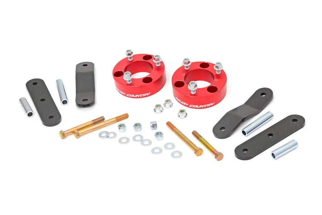 Rough Country 2.5 Inch Leveling Kit | Red Spacers | Nissan Frontier (05-24)/Xterra (05-15) 867RED - Kit Contents