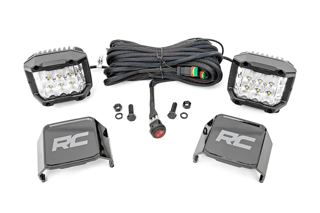 Rough Country 3 Inch Chrome Series LED Lights | Wide Angle Osram | Pair 70904 - Angled View
