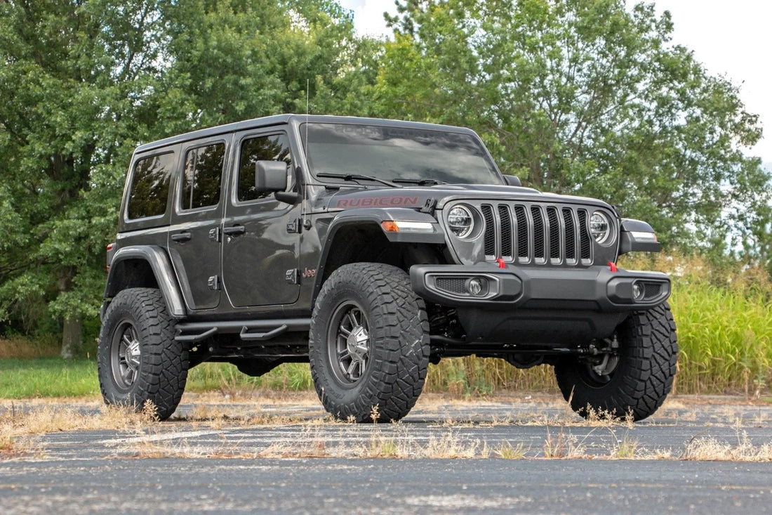 Rough Country 3.5 Inch Lift Kit | Adj Lower | FR D/S | M1 | Jeep Wrangler Unlimited (24-26) - Installation View