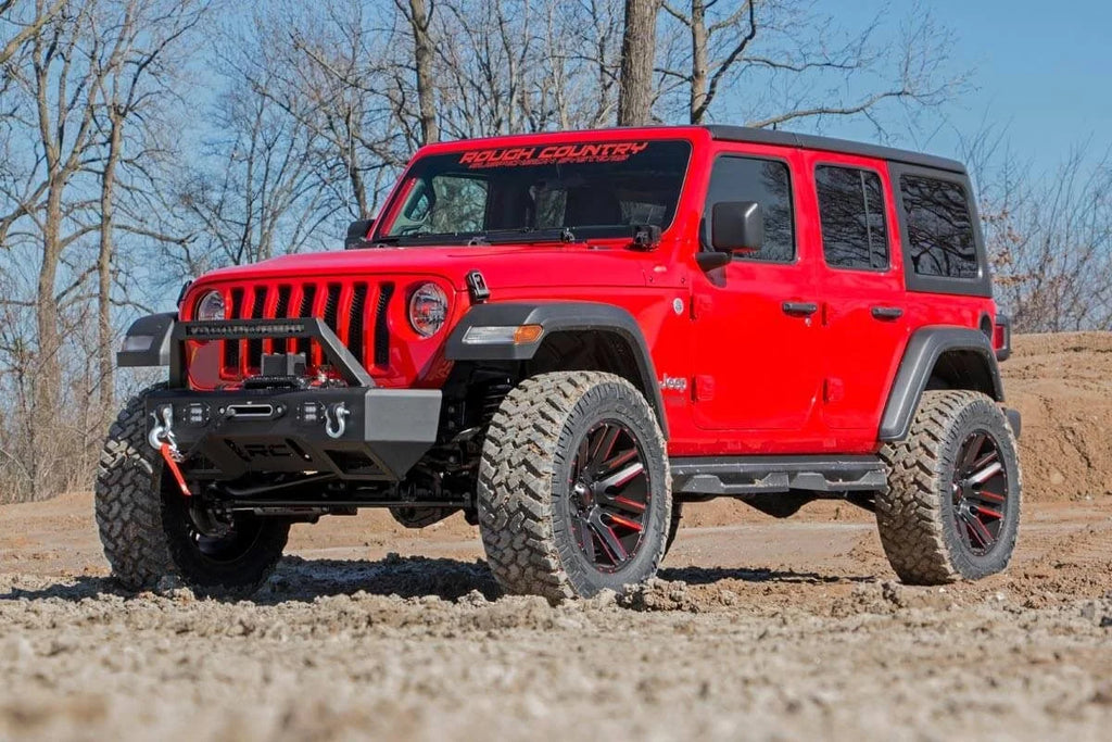 Rough Country 3.5 Inch Lift Kit | Adj Lower | FR D/S | M1R | Jeep Wrangler Unlimited Rubicon (18-23) - Installation View