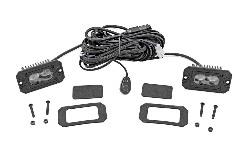 Rough Country 3x1.75 Inch Black Series LED Slim Aux | SAE Fog | Flush Mount | Pair 70908 - Mounting View