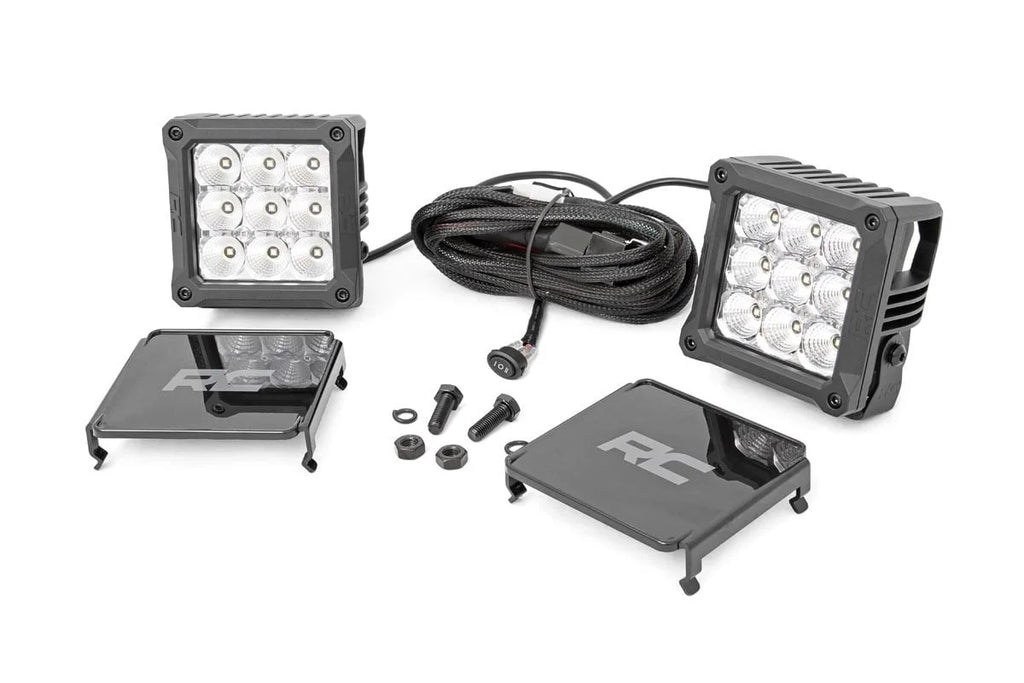 Rough Country 4 Inch Chrome Series LED Light Pods | Square | White DRL | Pair 70905DRL - Main Product View