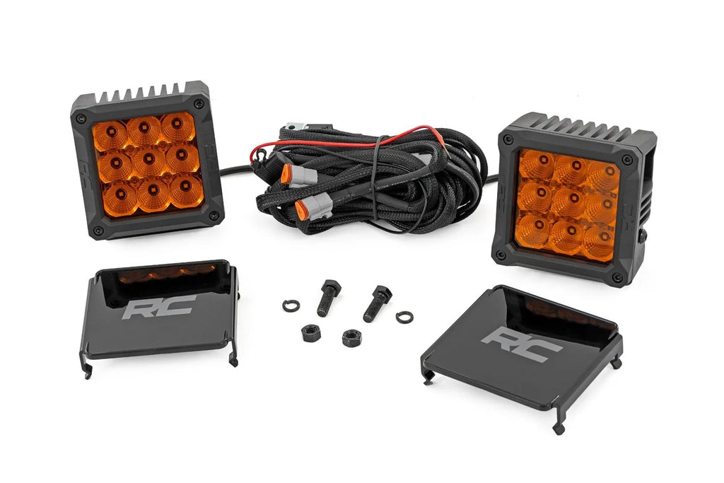 Rough Country 4 Inch LED Amber Light Pods | Square | Amber DRL | Pair 70905ADRL - Main Product View