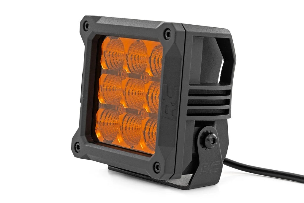 Rough Country 4 Inch LED Amber Light Pods | Square | Amber DRL | Pair 70905ADRL - Side View