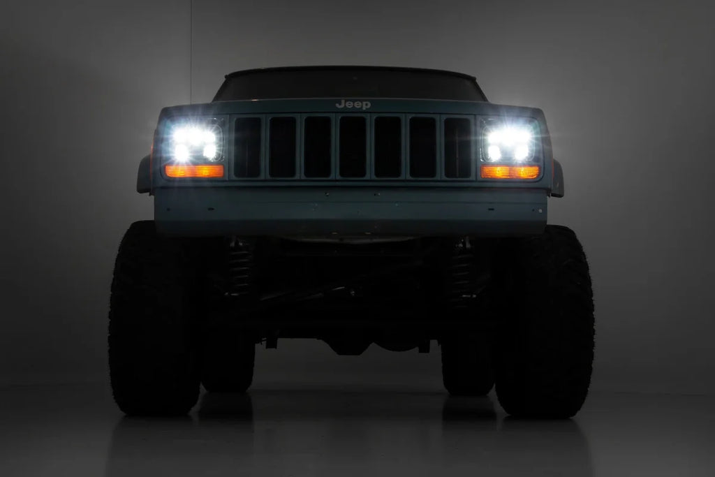Rough Country 5"x7" LED Headlights | DOT Approved | Jeep Cherokee XJ 2WD/4WD (1984-2001) RCH5200 - Installation View