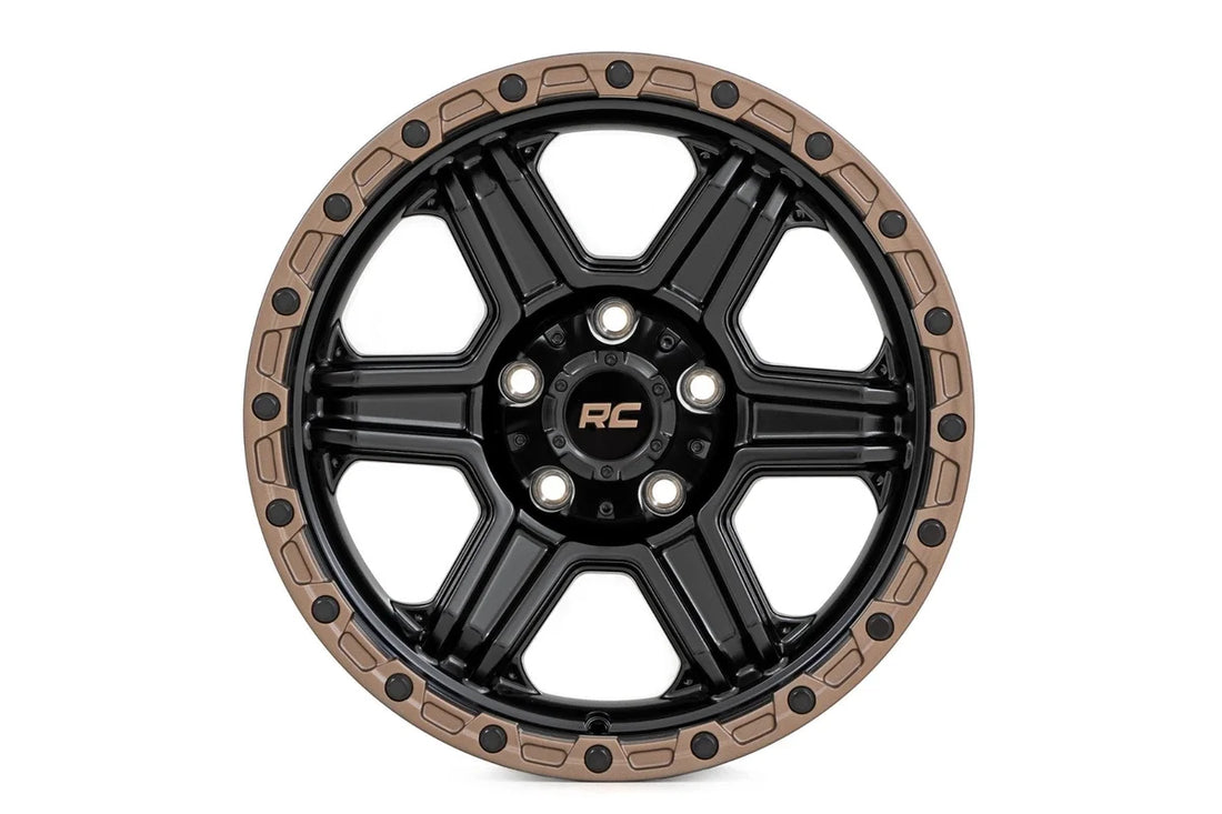 Rough Country 79 Series Wheel | One-Piece | Semi Gloss Black w/Bronze Ring | 18x9 | 6x135 | 0mm - Side View
