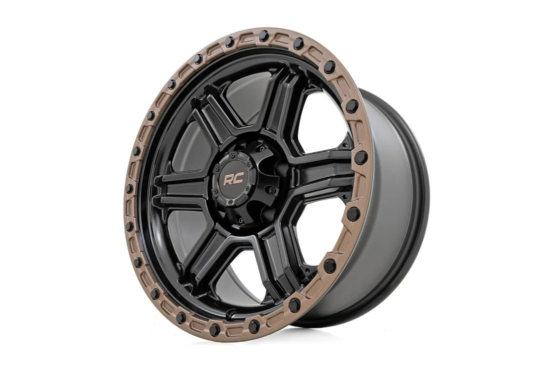Rough Country 79 Series Wheel | One-Piece | Semi Gloss Black w/Bronze Ring | 18x9 | 6x135 | 0mm - Back View