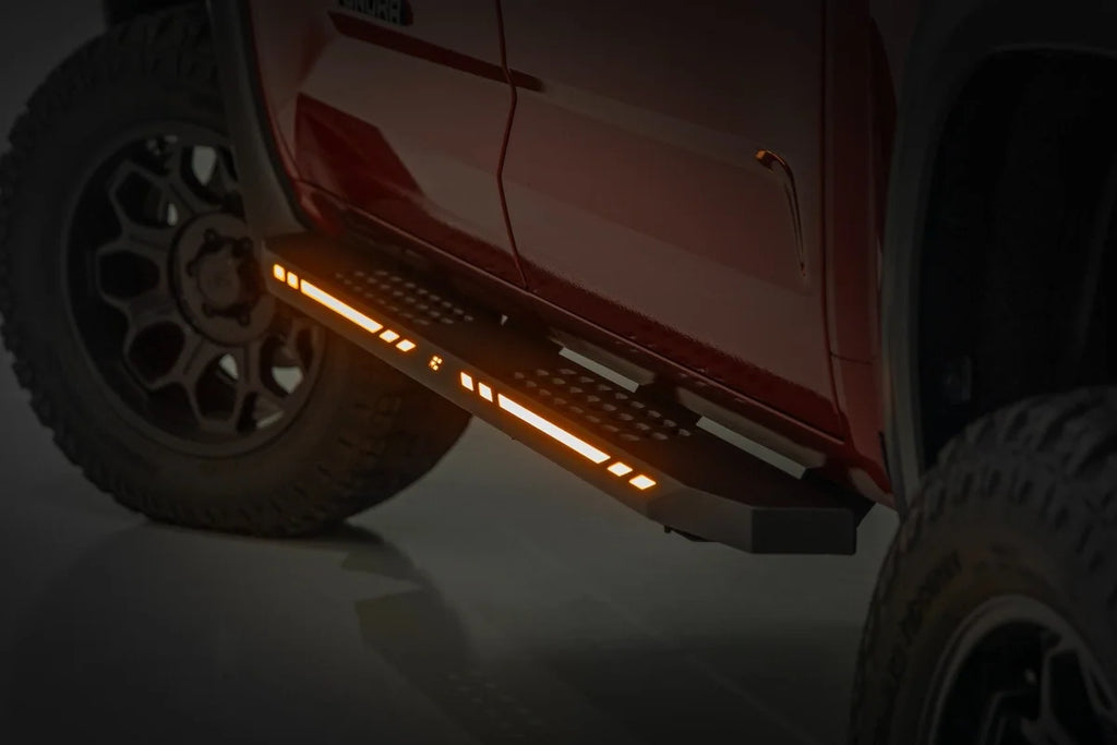 Rough Country AC2 Running Boards | Amber/White | CrewMax | Toyota Tundra 2WD/4WD (22-25) 57008 - Installation View