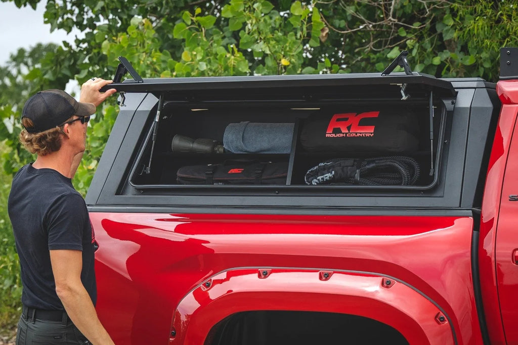 Rough Country Bed Cap Side Shelf Storage Bin | Passengers Side | Toyota Tacoma (16-26) 734075 - Installation View
