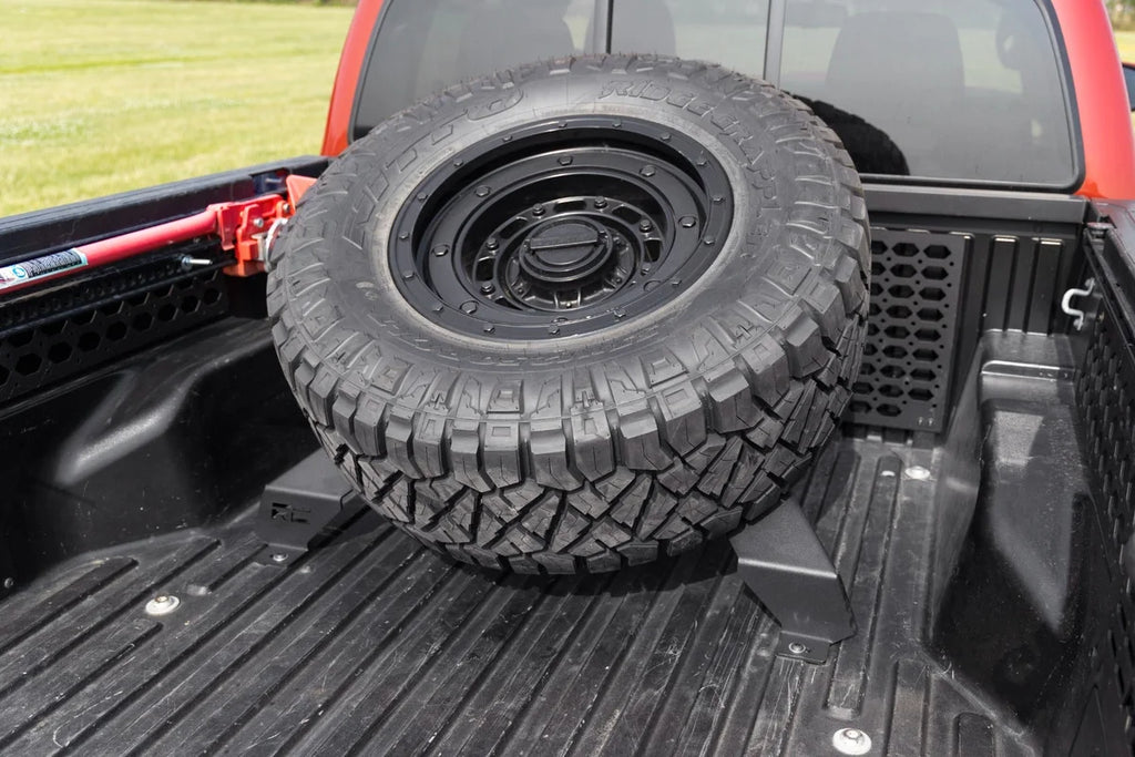 Rough Country Bed Mount Spare Tire Carrier | Universal (5x5.5 6x5.5 6x135 & 5x5.0 Bolt Patterns) 73110 - Installation View