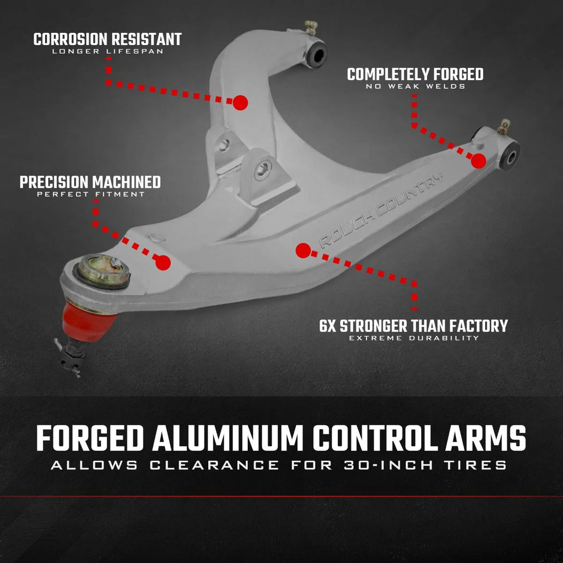Rough Country Black Forged Alum High Clearance 2" Fwd Offset Control Arms w/Ball Joints | Polaris Ranger 1000XP - Addition...