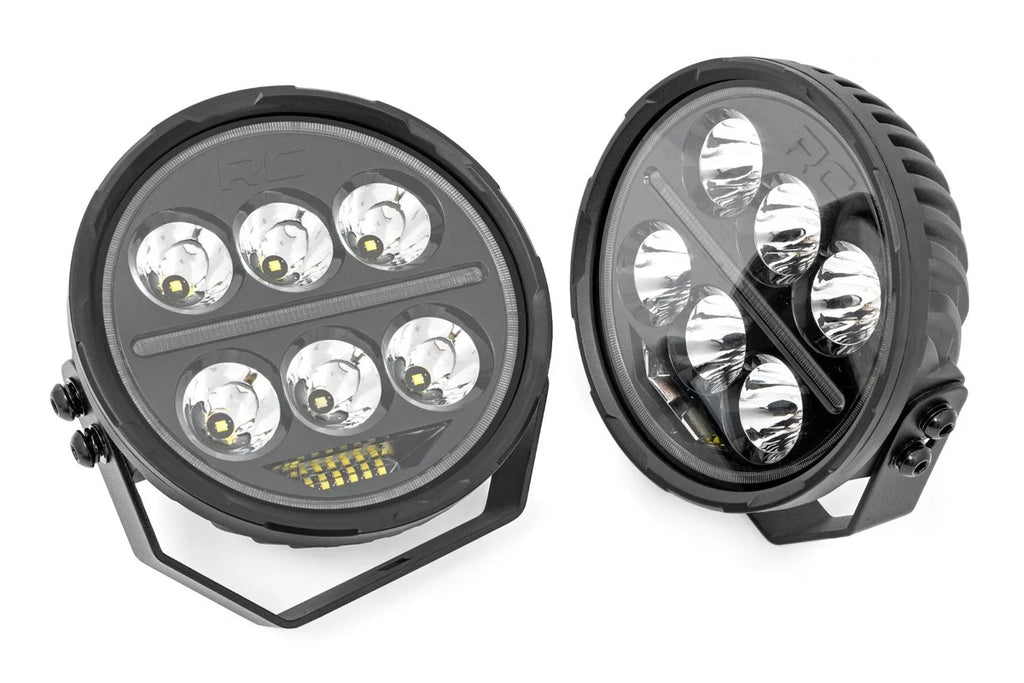 Rough Country Black Series Halo LED Light Pair | White/Amber DRL | 6.5 Inch | Round 70805B - Back View