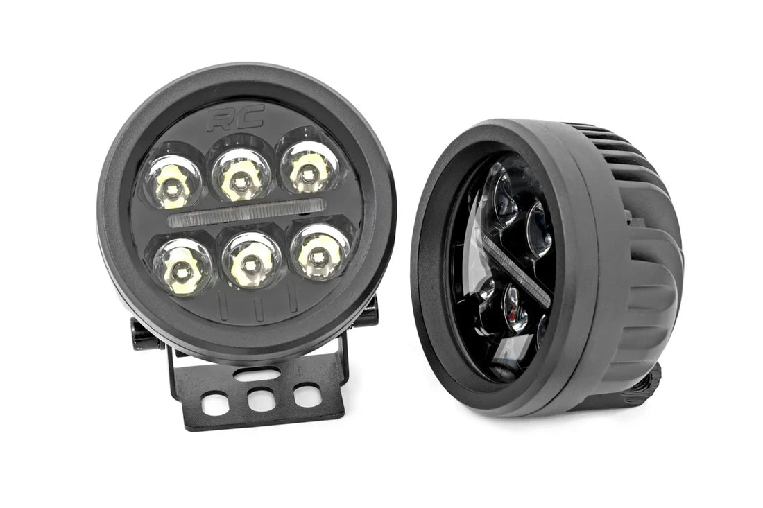 Rough Country Black Series Round LED Light Pair | 3.5 Inch | Amber DRL 70900 - Back View