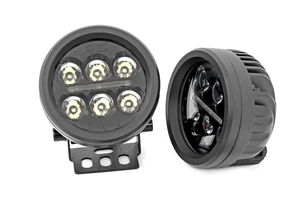 Rough Country Black Series Round LED Light Pair | 3.5 Inch | Amber DRL 70900A - Back View