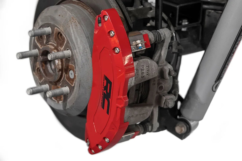 Rough Country Caliper Covers | Rear | Red | Chevy/GMC Sierra 1500 (19-25)/Silverado 1500 (19-26) - Installation View