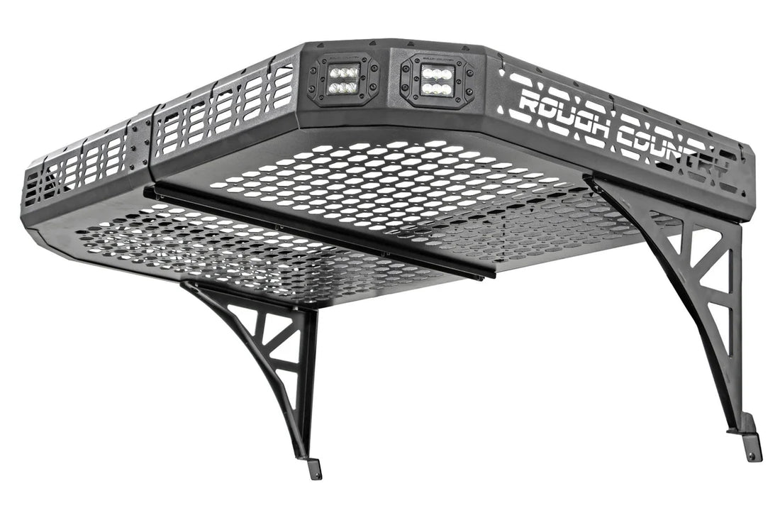 Rough Country Cargo Rack | Dual 2" Black LED Pairs | Flush Mount | Can-Am Defender HD 5/HD 8/HD 9/HD 10 97027 - Rear View